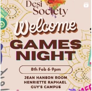 Kings Desi Society Presents Games Night poster