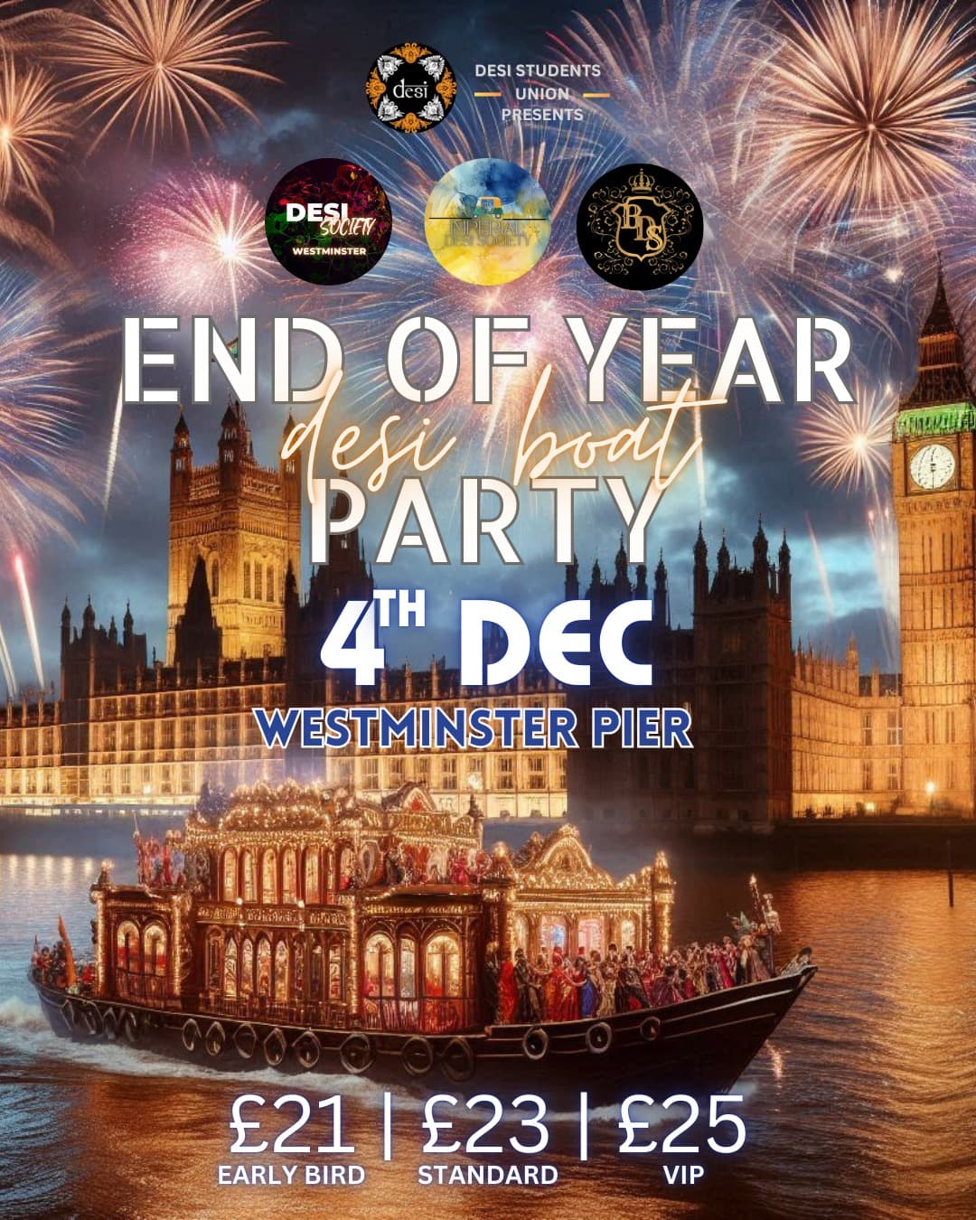Westminster X Imperial X Brunel Boat Party poster