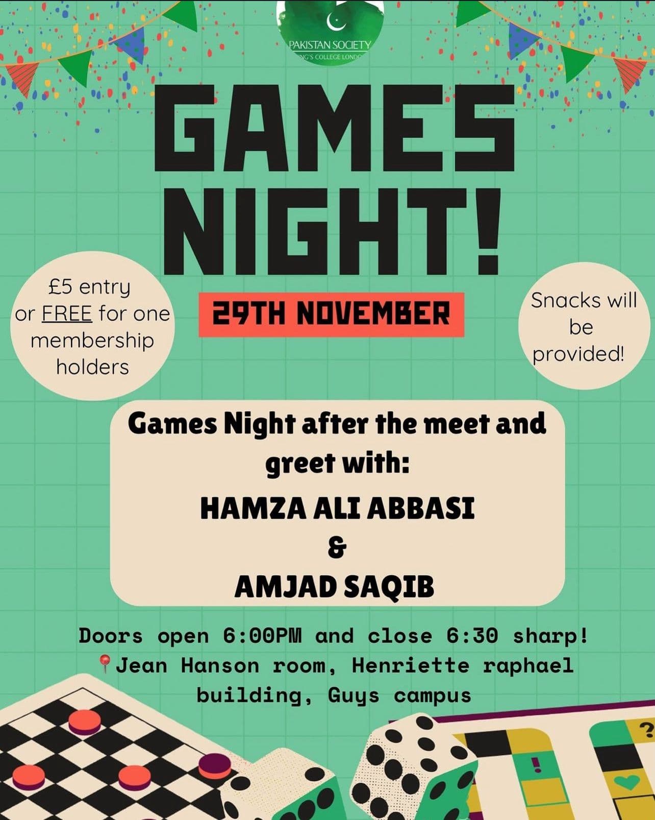 KCL Paksoc Games Night poster